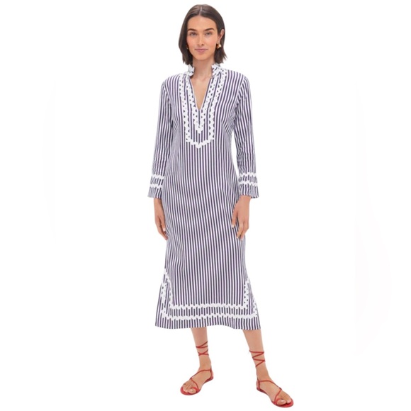 Tuckernuck x Sail to Sable Classic Caftan with Ric Rac trim. Navy &White. S. NWT - Picture 1 of 9